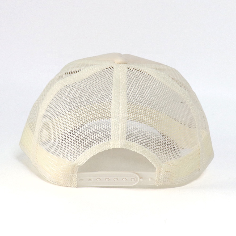 5 Panel Foam Trucker Hat with Script Embroidery Mesh Back Adjustable Snapback Cap