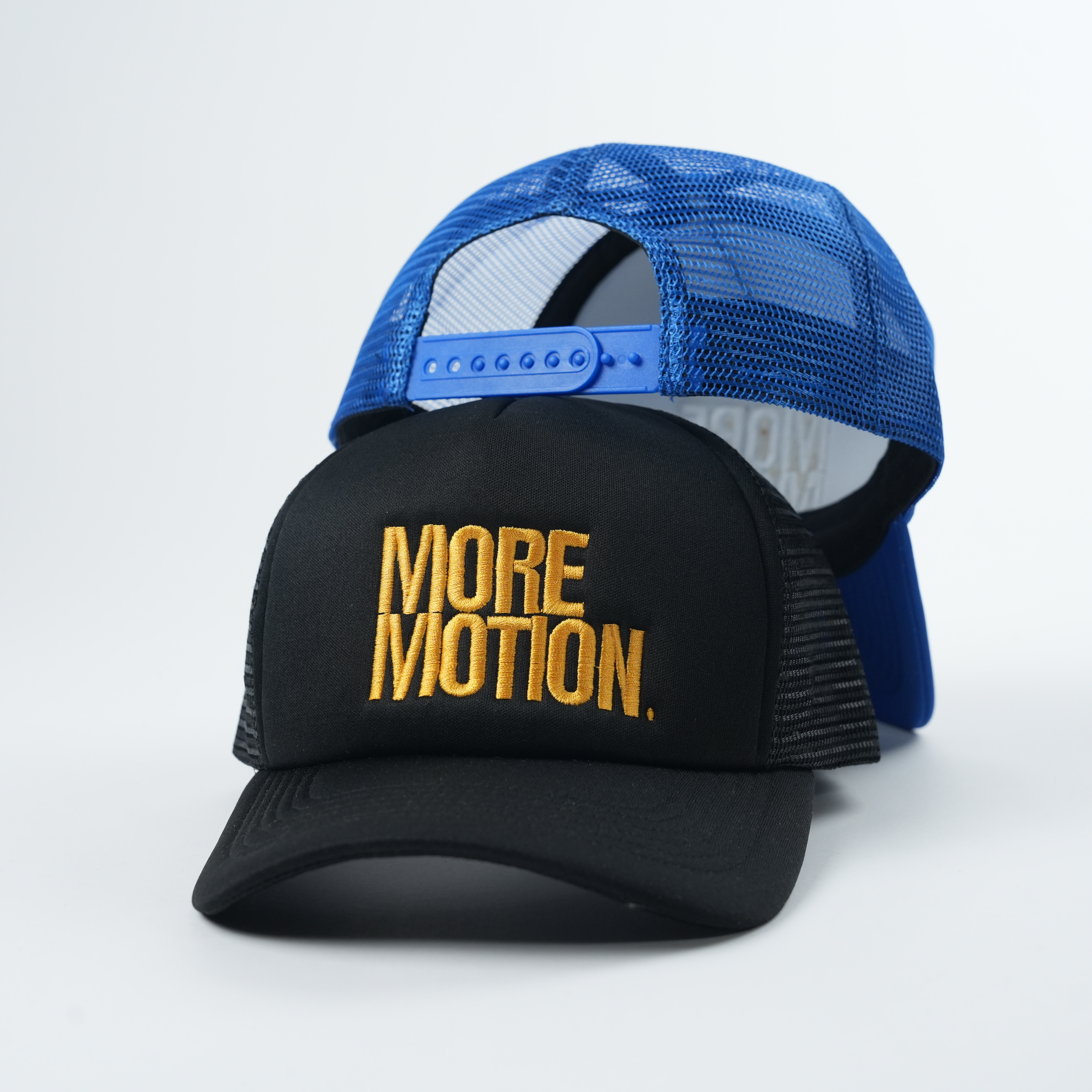 Bold Letter Foam Trucker Hat with Mesh Back – Black & Blue Color Options
