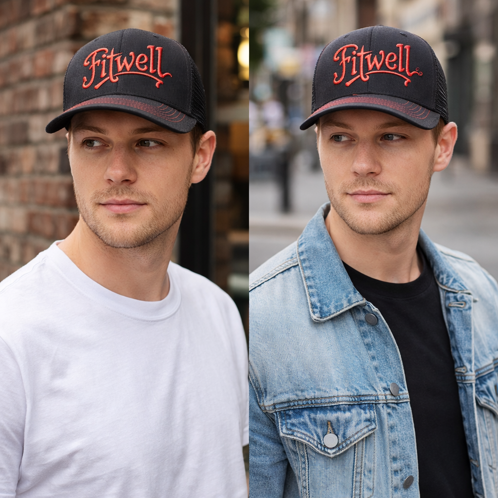 Stylish Black Embroidered Trucker Hat with Red Lettering