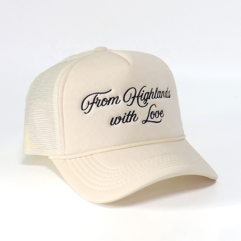 5 Panel Foam Trucker Hat with Script Embroidery Mesh Back Adjustable Snapback Cap
