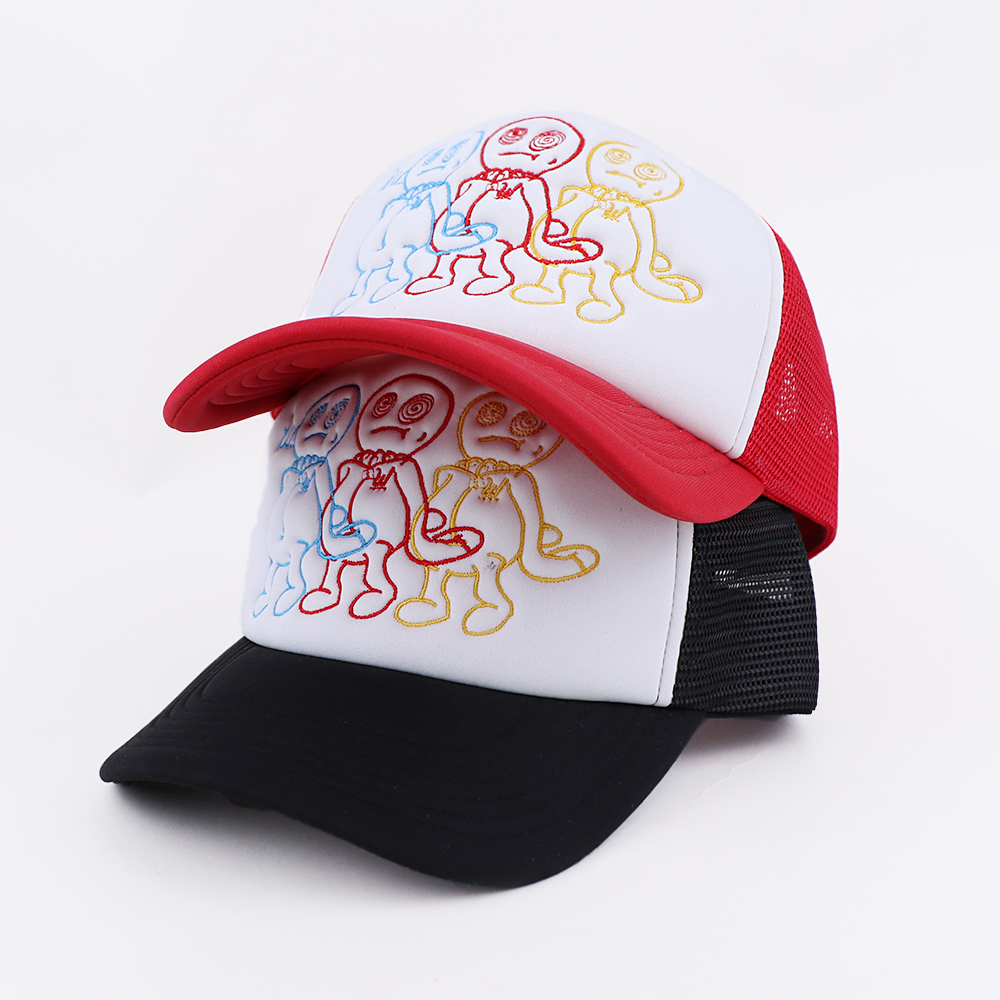 Colorful Cartoon Embroidered Foam Trucker Hat – Playful Mesh Cap for Street Style