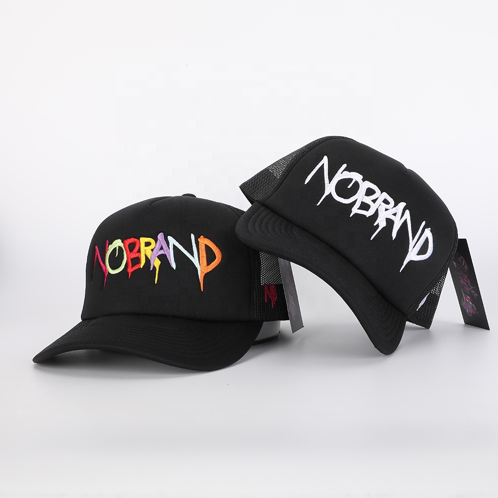 Black 5-Panel Foam Trucker Cap with Bold Logo Embroidery