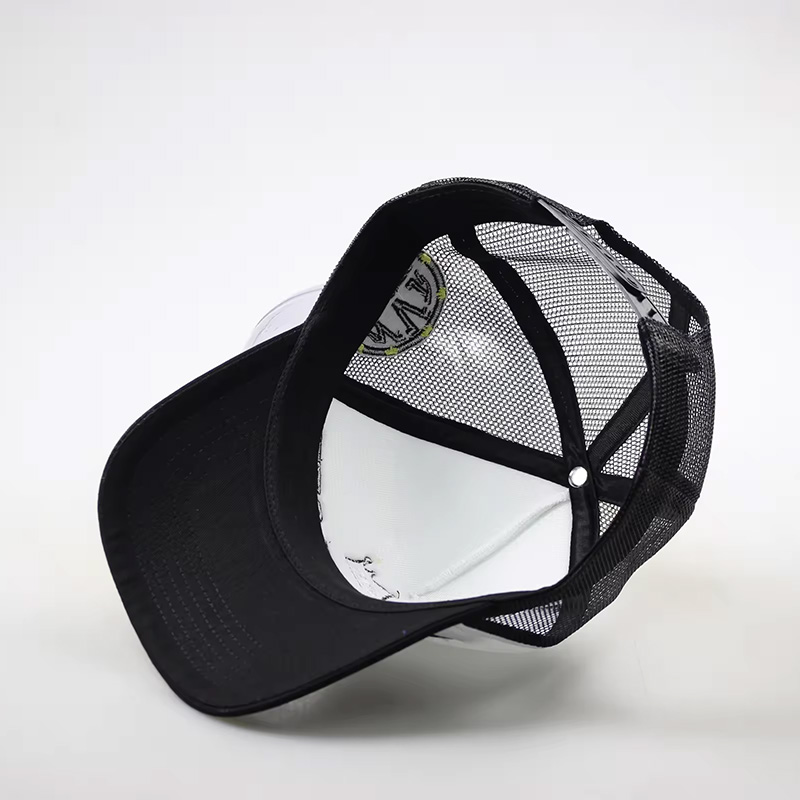 NVRRPLCTD Crown Logo Foam Front Trucker Cap – Black White Mesh Snapback