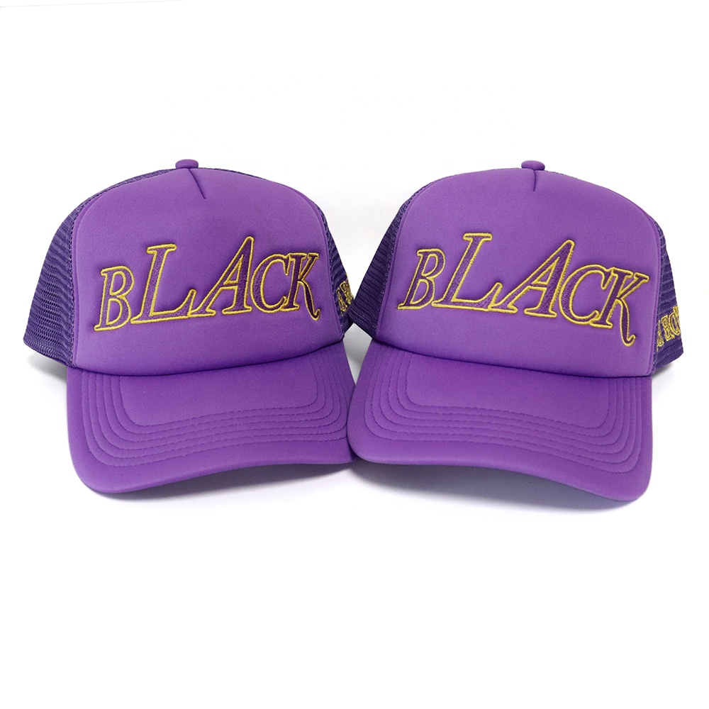 Purple Trucker Hat with Yellow &quotBLACK MADE BY