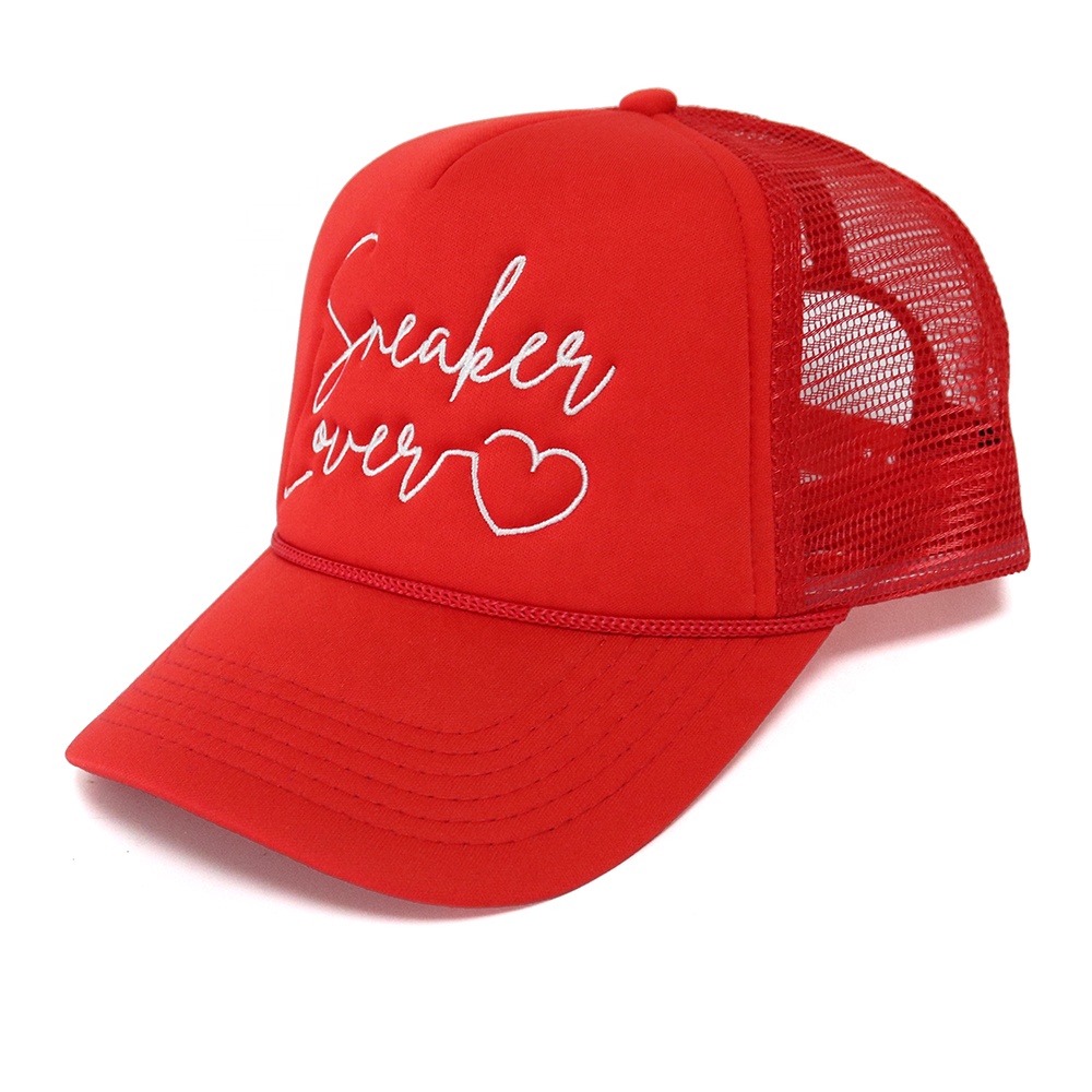 Red Trucker Hat with Sneaker Lover Embroidery