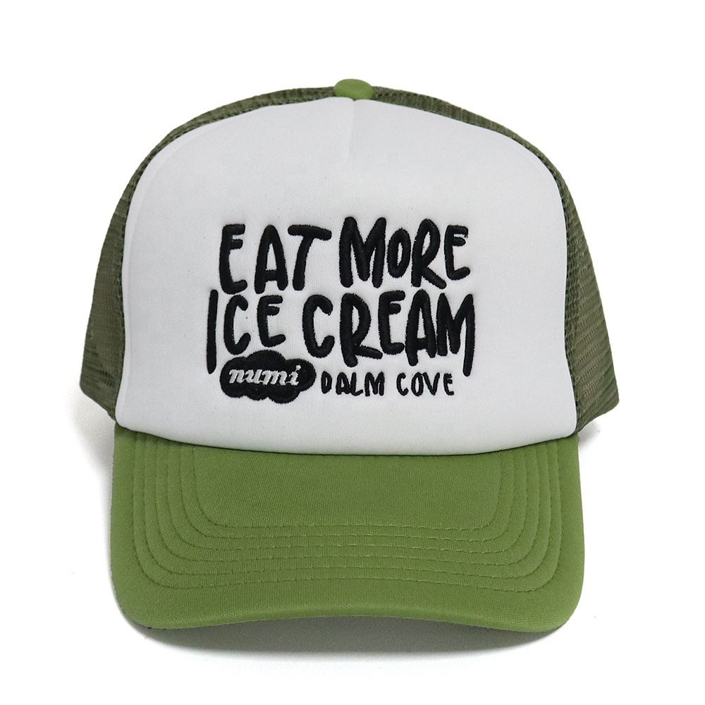 Eat More Ice Cream Embroidered 5-Panel Foam Trucker Hat with Flat Embroidery