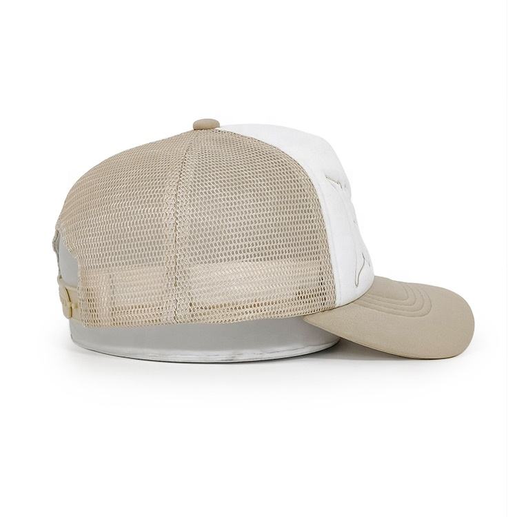 Beige and White Foam Trucker Hat with Gothic Letter Embroidery