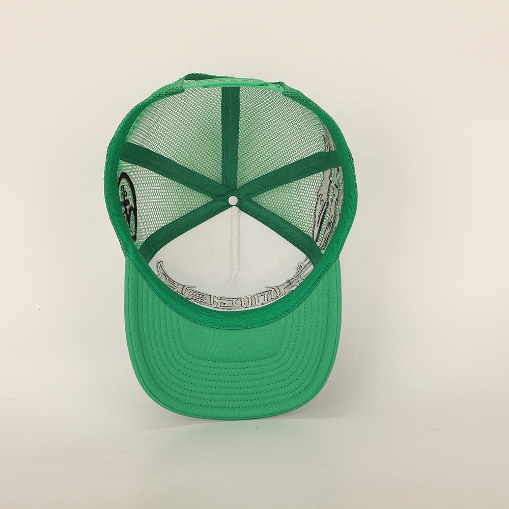 Green Tribal Embroidered Trucker Hat with Mesh Back