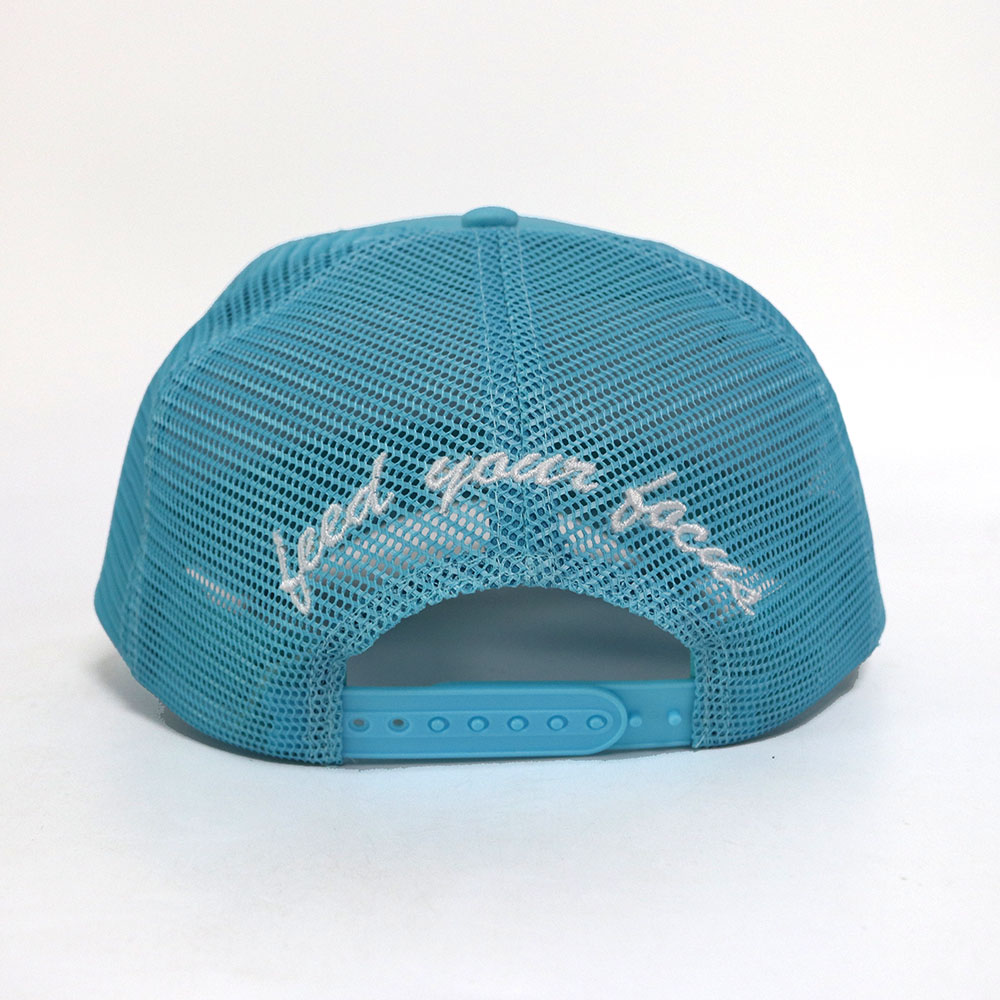 Light Blue Graffiti Embroidered Foam Trucker Cap Breathable Mesh Snapback Hat