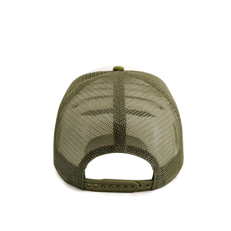 Green & White Foam Mesh Trucker Cap with Star Graphic Embroidery