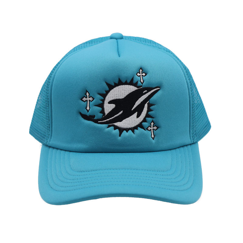 Blue Dolphin Embroidered Foam Front Mesh Trucker Cap