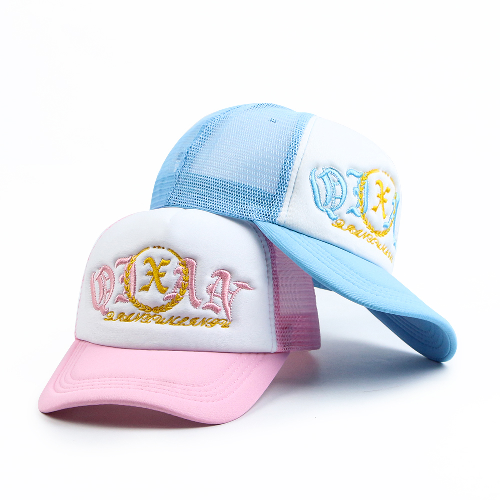 Colorful 5 Panel Foam Trucker Hat with Embroidered Logo and Mesh Back