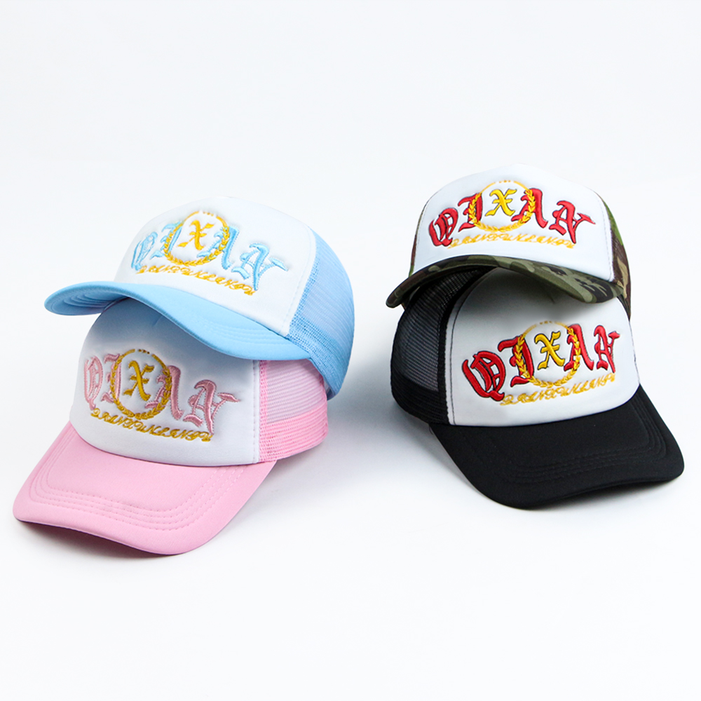 Colorful 5 Panel Foam Trucker Hat with Embroidered Logo and Mesh Back