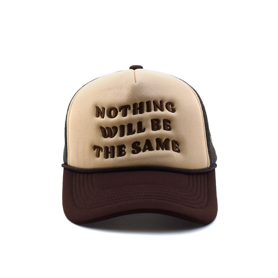 Brown & Beige Foam Trucker Hat with 3D Text Embroidery