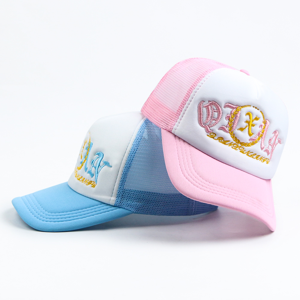 Colorful 5 Panel Foam Trucker Hat with Embroidered Logo and Mesh Back