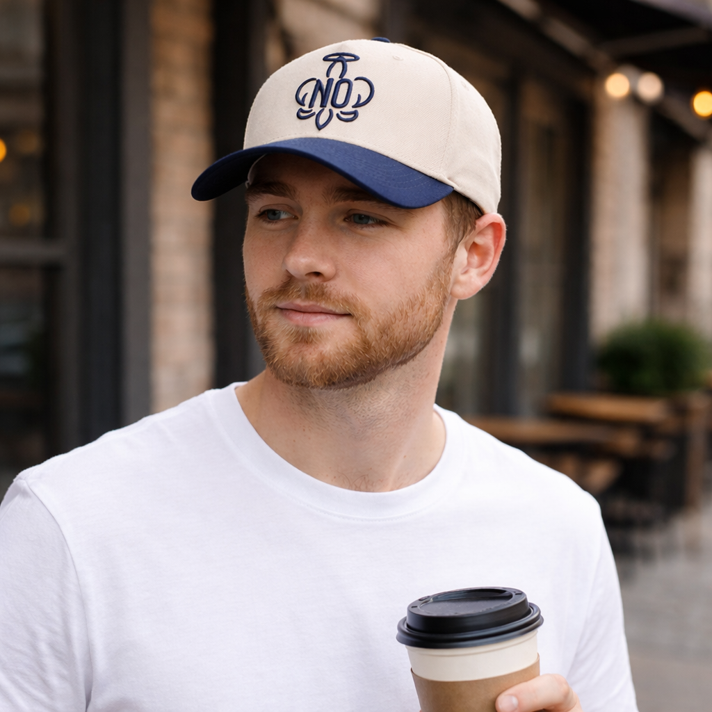 Two-Tone Cotton Twill Baseball Cap with Embroidered NO Logo