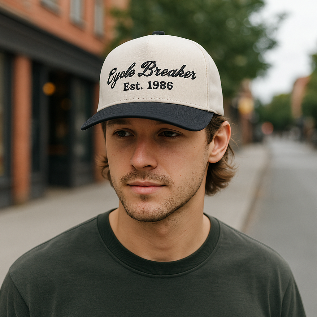 Two-Tone Cotton Twill Baseball Cap with Flat Embroidered Front Text – 5 Panel Classic Fit