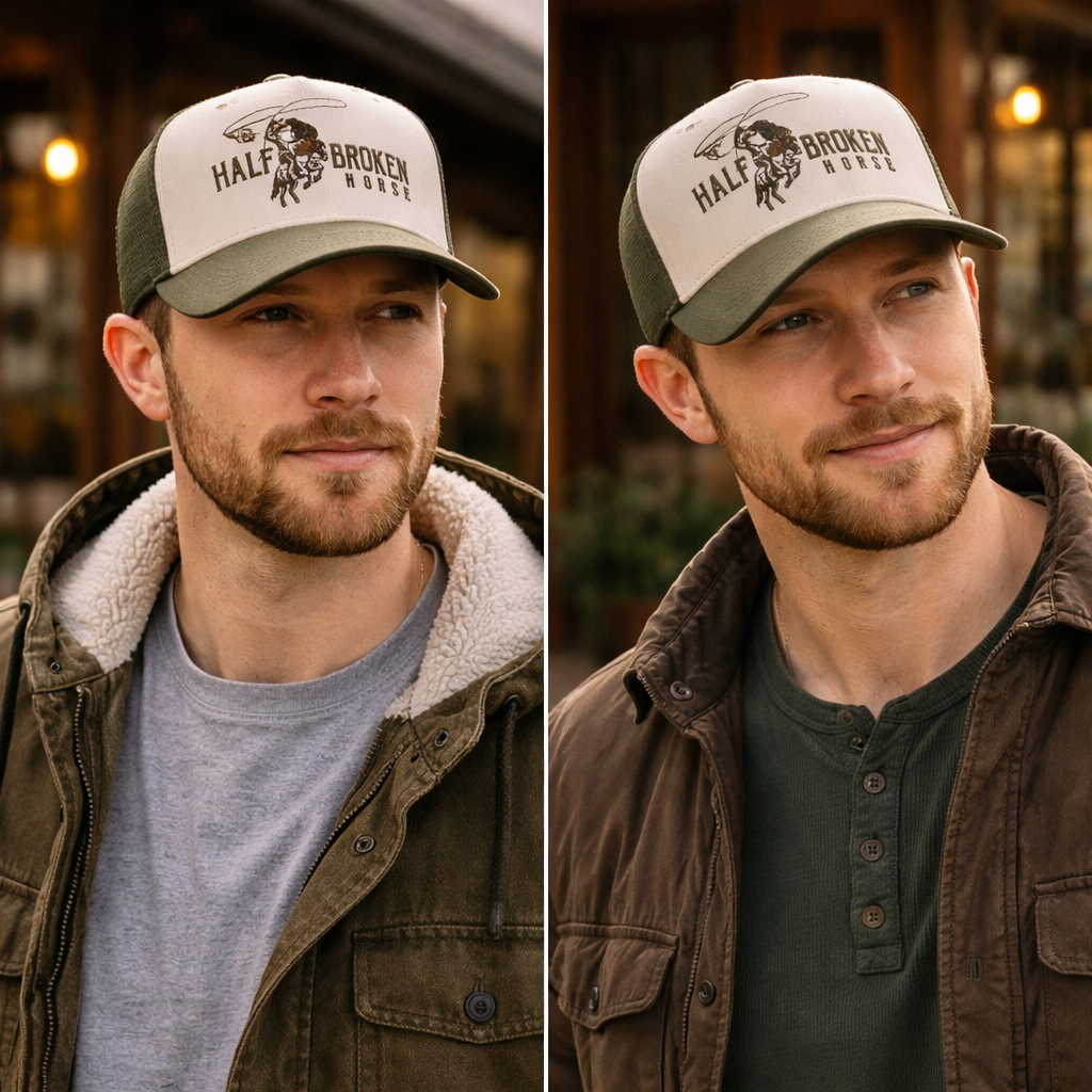 Western Rodeo Cowboy Embroidered Cap – Two-Tone Cotton Baseball Hat