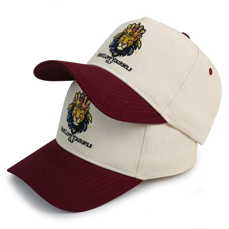 Two-Tone Cotton Twill Baseball Cap with Embroidered Lion Logo