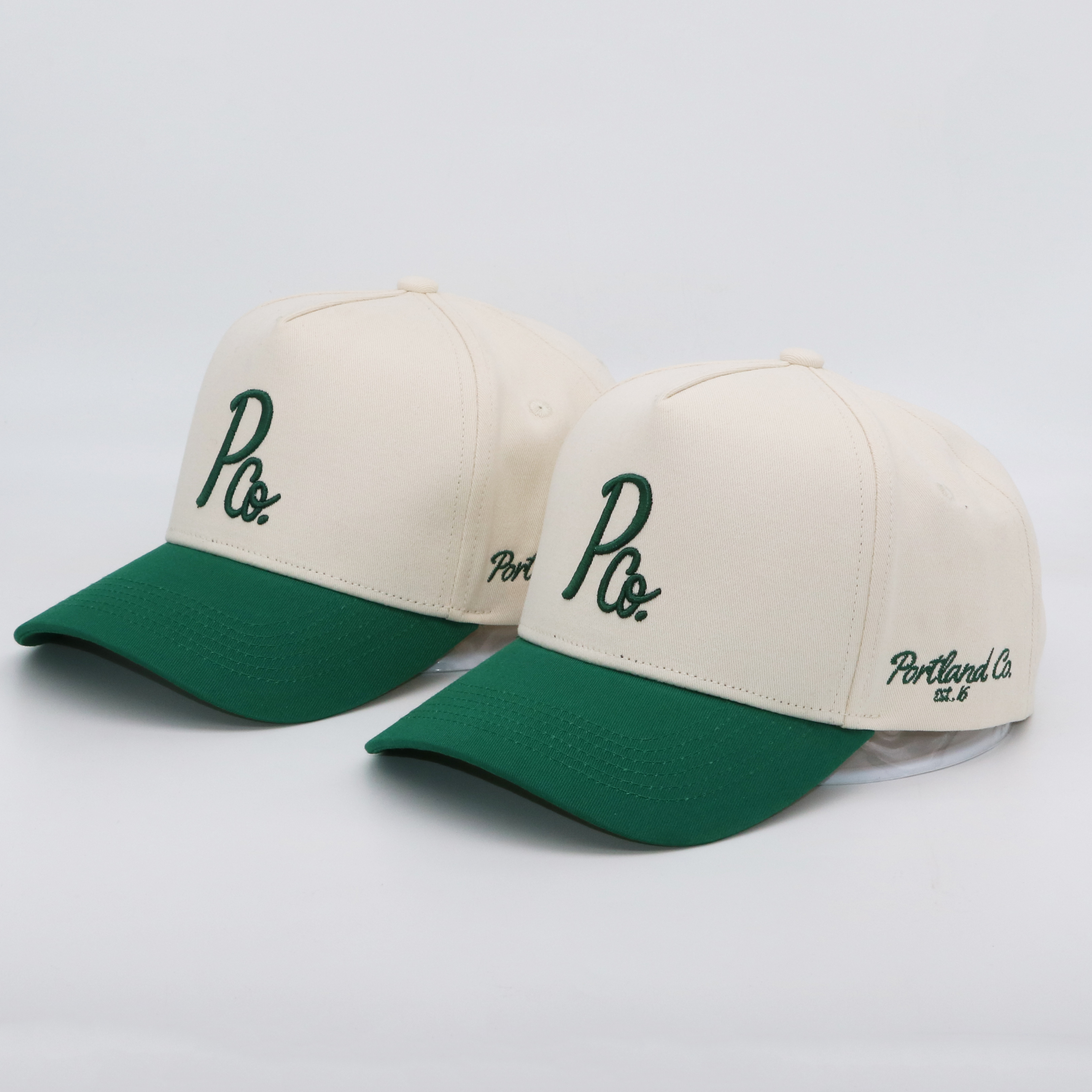 Two-Tone Cotton Baseball Cap with Flat Embroidered Logo – Green & Cream