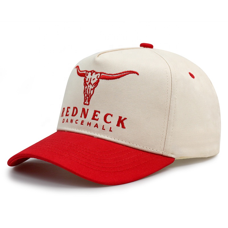 Western Style Two-Tone Baseball Cap with Embroidered Logo – Red & White
