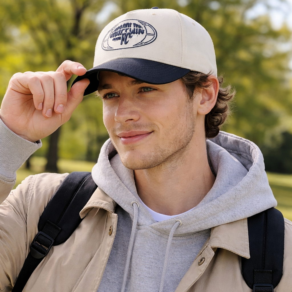 Two-Tone Cotton Twill Baseball Cap with Flat Embroidery Logo – 5 Panel Design