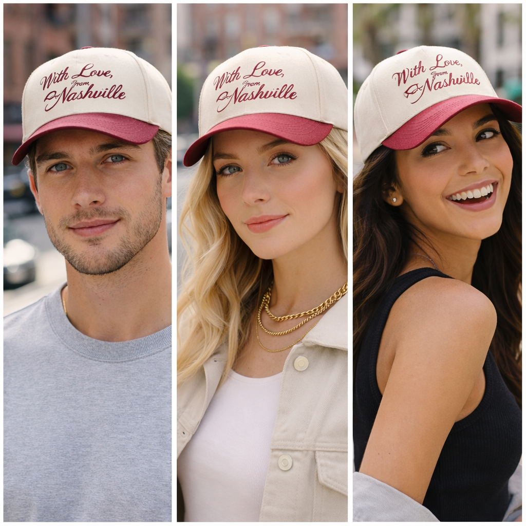 Two-Tone “With Love, From Nashville” Embroidered Baseball Cap – 5 Panel Cotton Hat