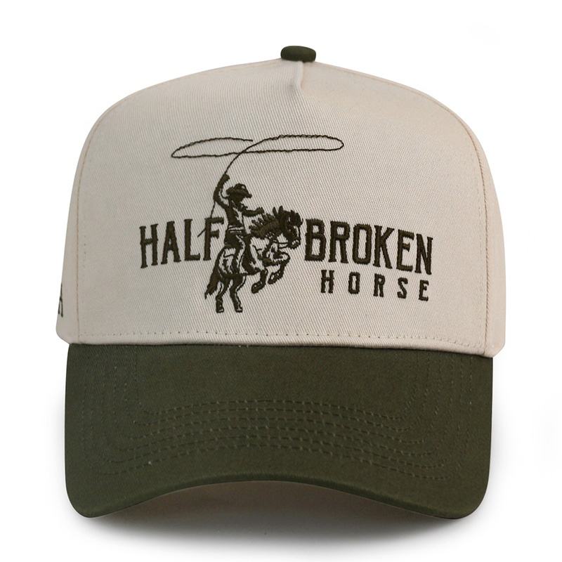 Western Rodeo Cowboy Embroidered Cap – Two-Tone Cotton Baseball Hat