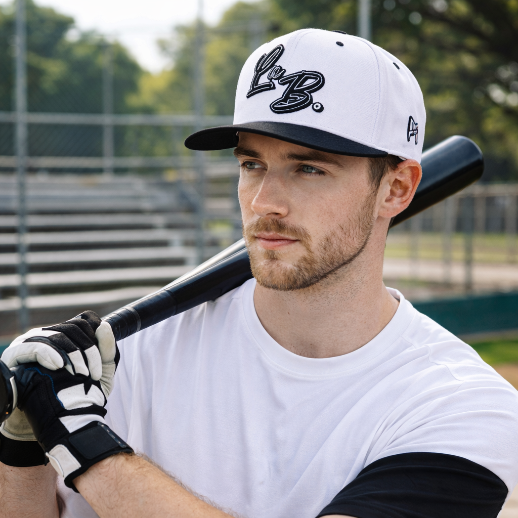 Lo B Script Two‑Tone Cotton Twill 5 Panel Baseball Cap