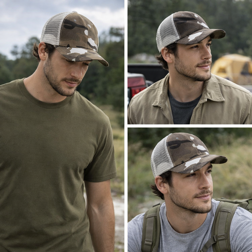 Classic Camo Mesh Back Trucker Cap – Curved Brim Adjustable Hat