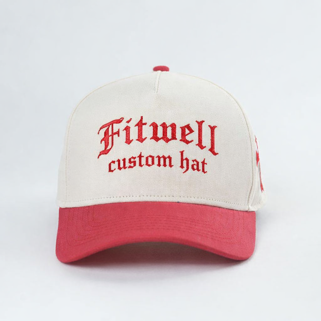 Two-Tone Cotton Baseball Cap with Gothic Embroidery – 5 Panel Design