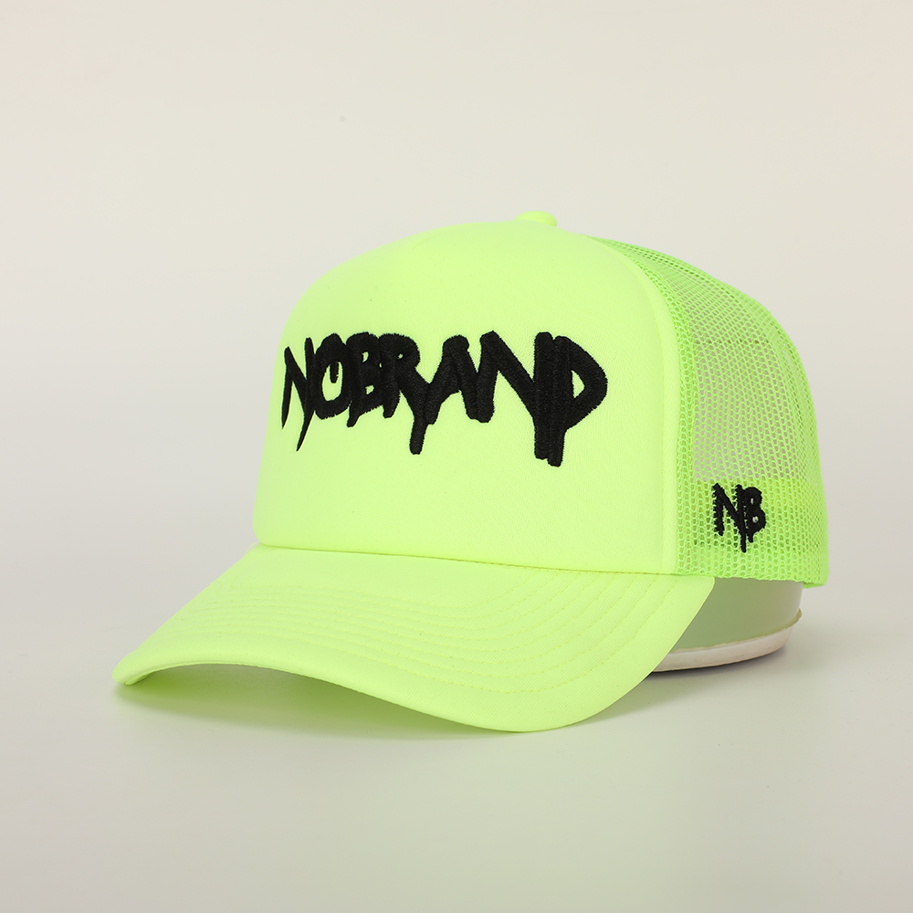 Neon Foam Front 5 Panel Mesh Trucker Hat with Bold Embroidered Logo