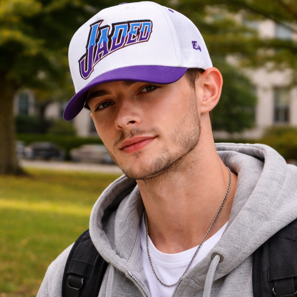 JADED Two-Tone Embroidered Baseball Cap – Purple Brim Cotton Twill Hat