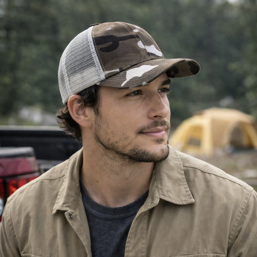 Classic Camo Mesh Back Trucker Cap – Curved Brim Adjustable Hat
