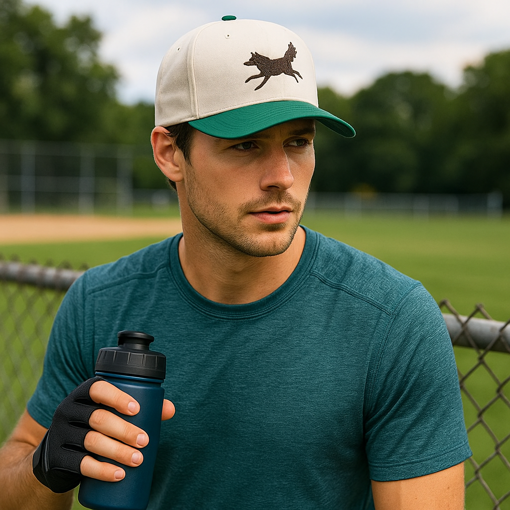 Two-Tone Cotton Twill Baseball Cap with Embroidered Fox