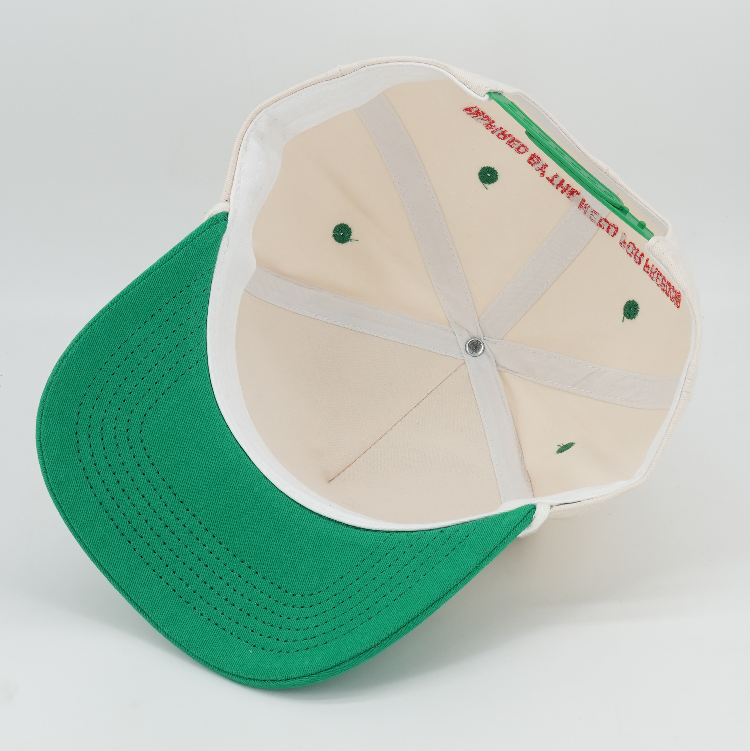 Cream and Green Sunday Embroidered Cotton Baseball Cap