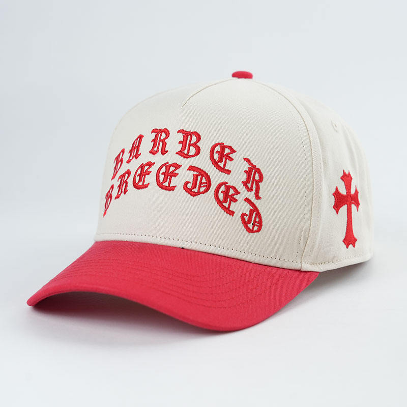 Two-Tone Cotton Baseball Cap with Gothic Embroidery – 5 Panel Design