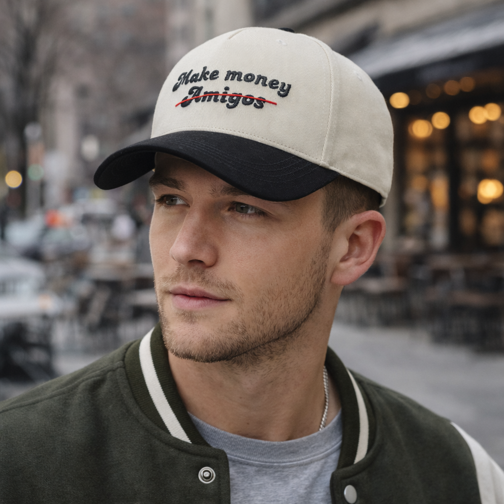 “Make Money Not Amigos” Embroidered Two-Tone 5-Panel Baseball Cap