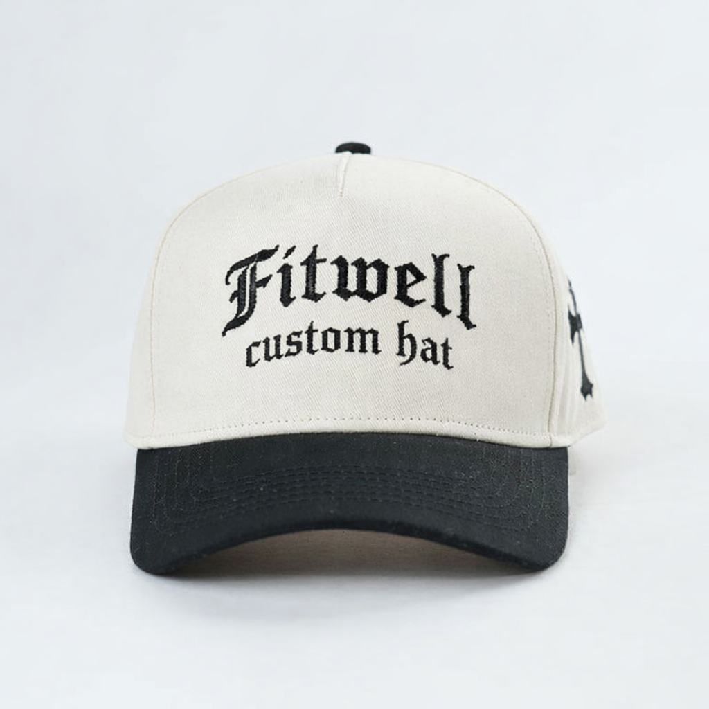 Two-Tone Cotton Baseball Cap with Gothic Embroidery – 5 Panel Design
