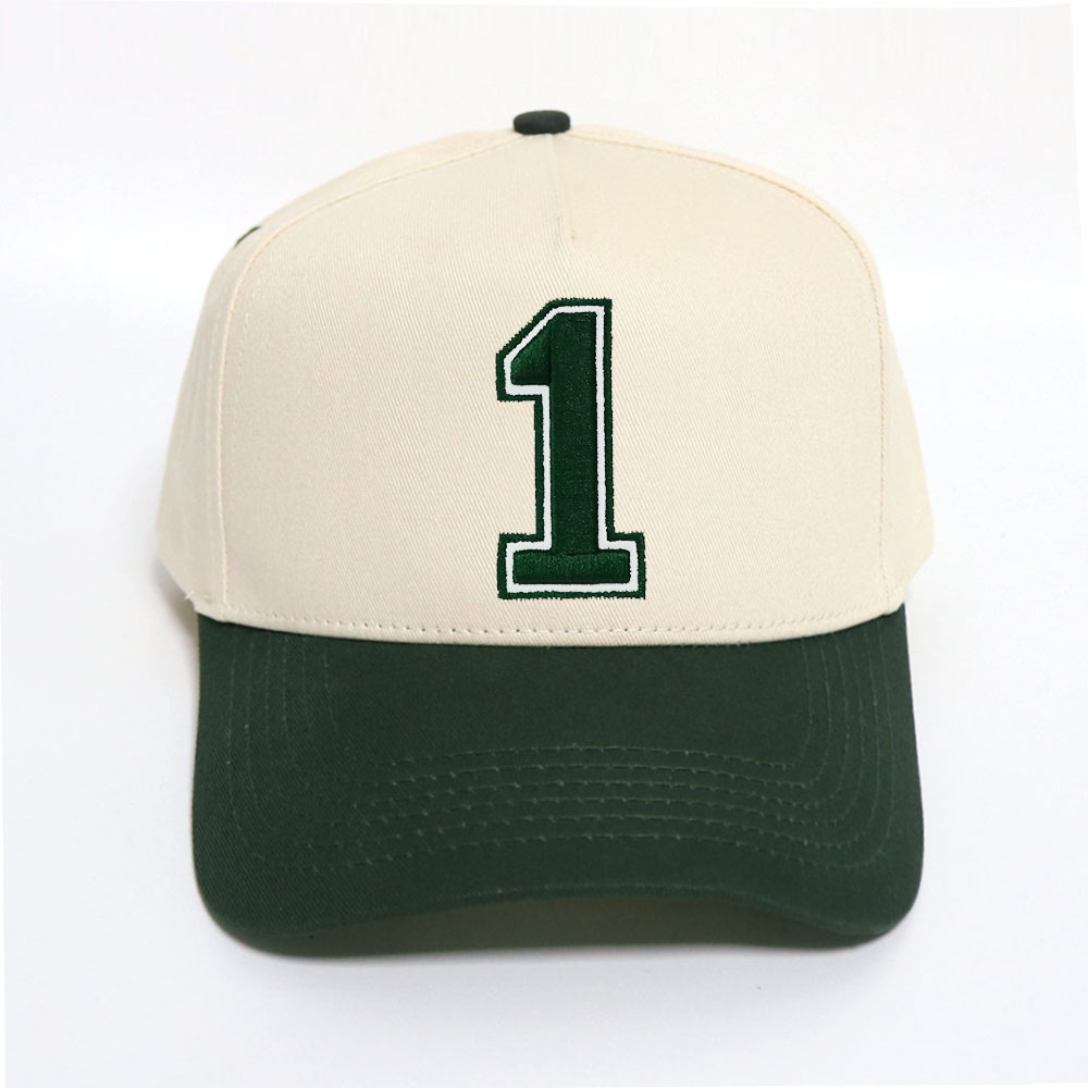 Number One Flat Embroidery Baseball Cap – Two‑Tone Cotton Twill 5‑Panel Hat