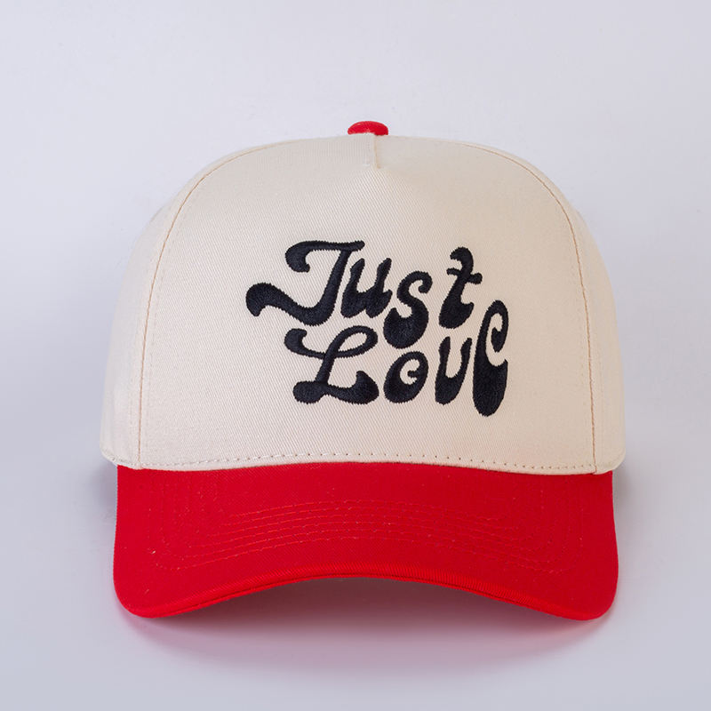 Two-Tone Curved Brim Trucker Hat with Just Love Embroidery