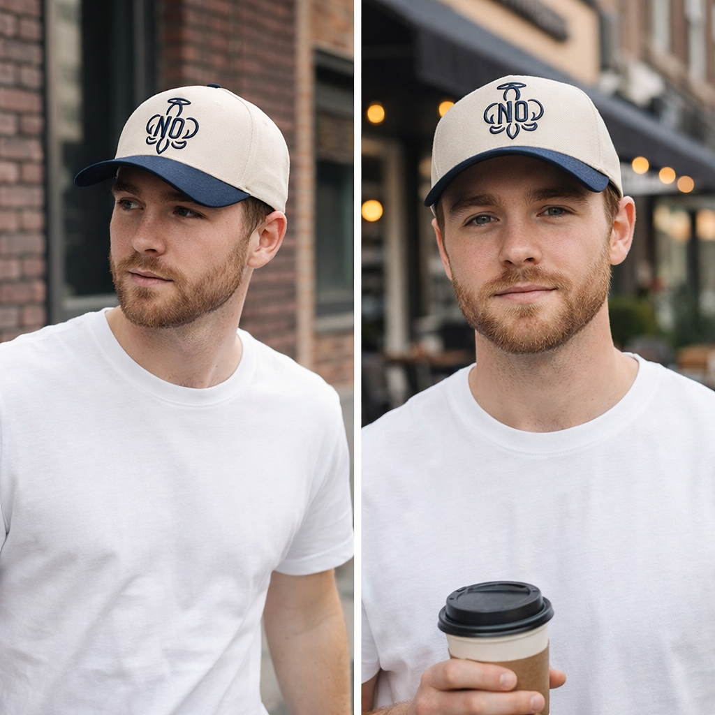 Two-Tone Cotton Twill Baseball Cap with Embroidered NO Logo