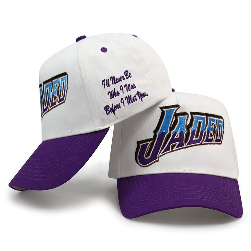 JADED Two-Tone Embroidered Baseball Cap – Purple Brim Cotton Twill Hat