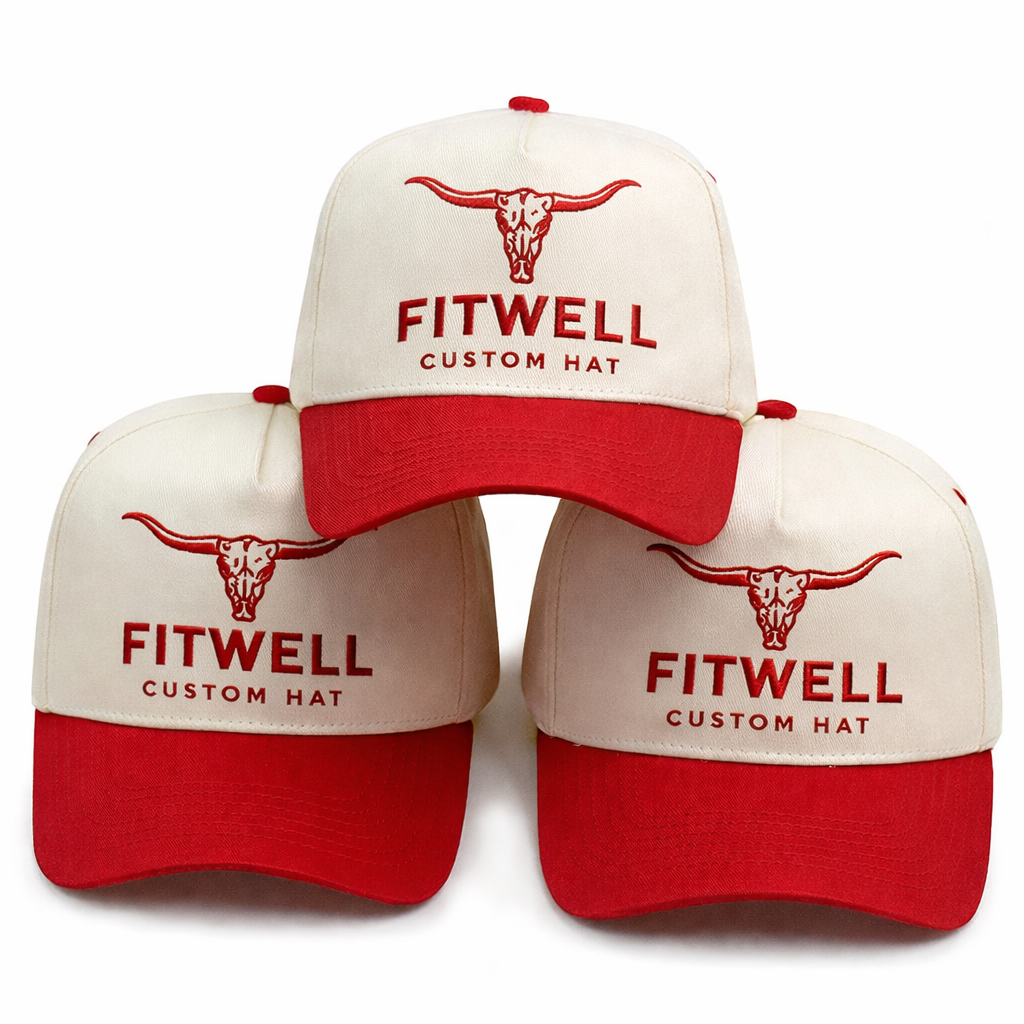 Western Style Two-Tone Baseball Cap with Embroidered Logo – Red & White