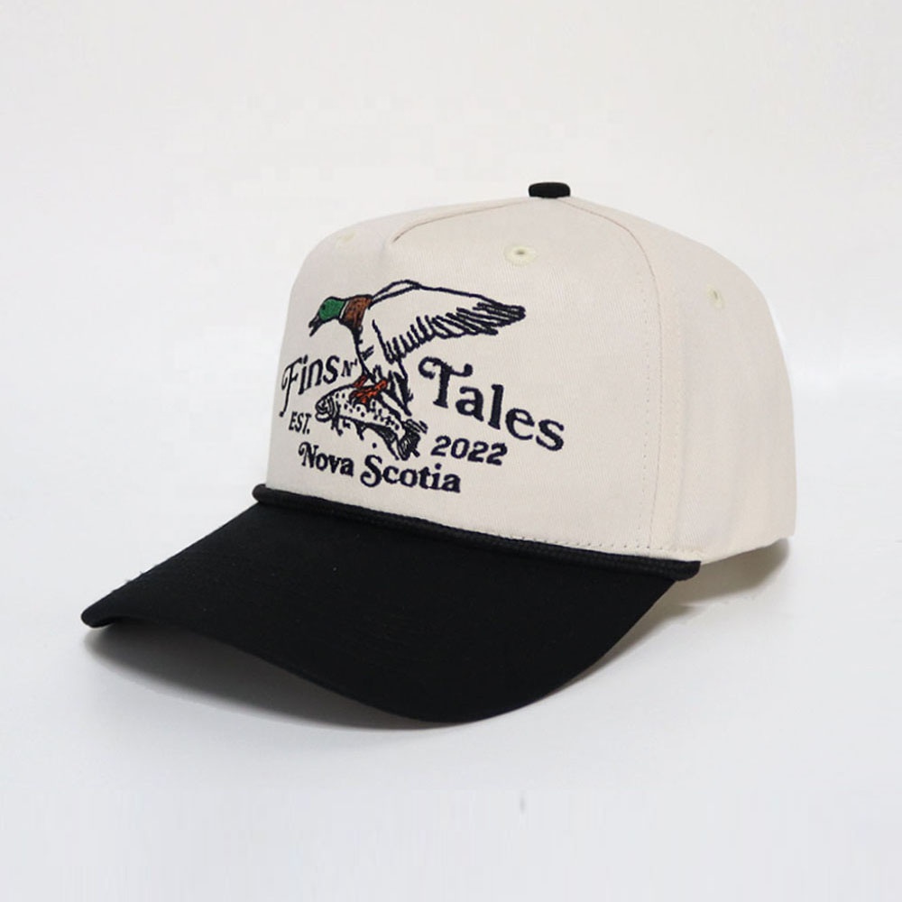 Vintage Two-Tone Cotton Twill Baseball Cap with Flat Embroidery Logo