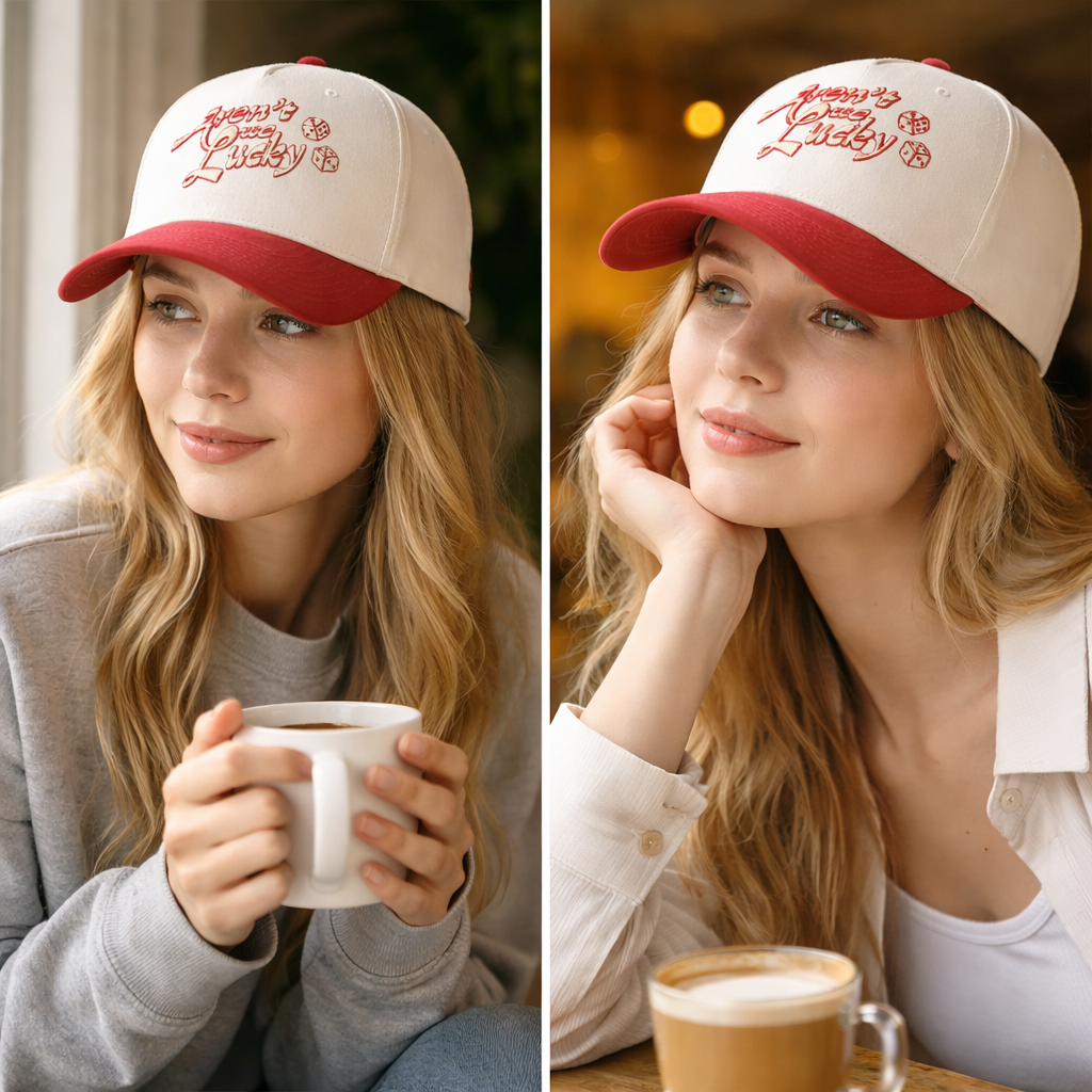 Vintage Dice Embroidered Two-Tone Baseball Cap – 5 Panel Cotton Twill Hat