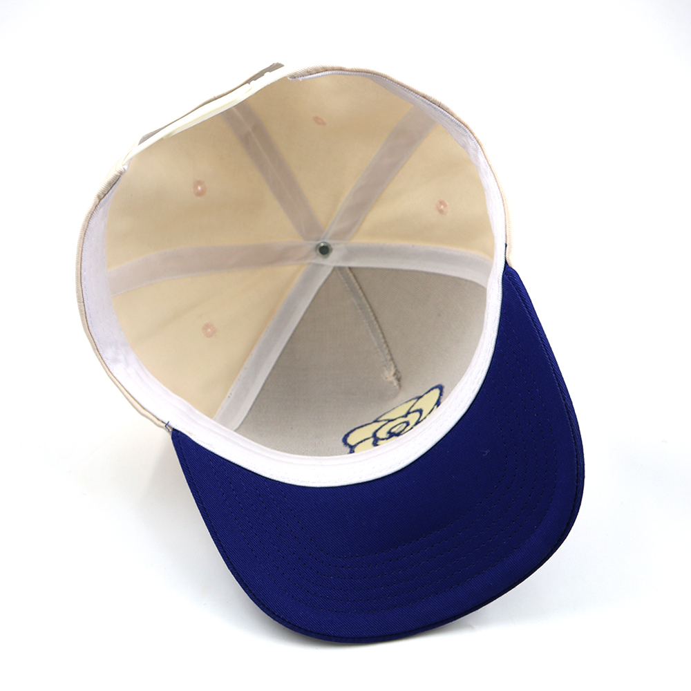 Two-Tone Flower Embroidered 5-Panel Cotton Twill Baseball Cap