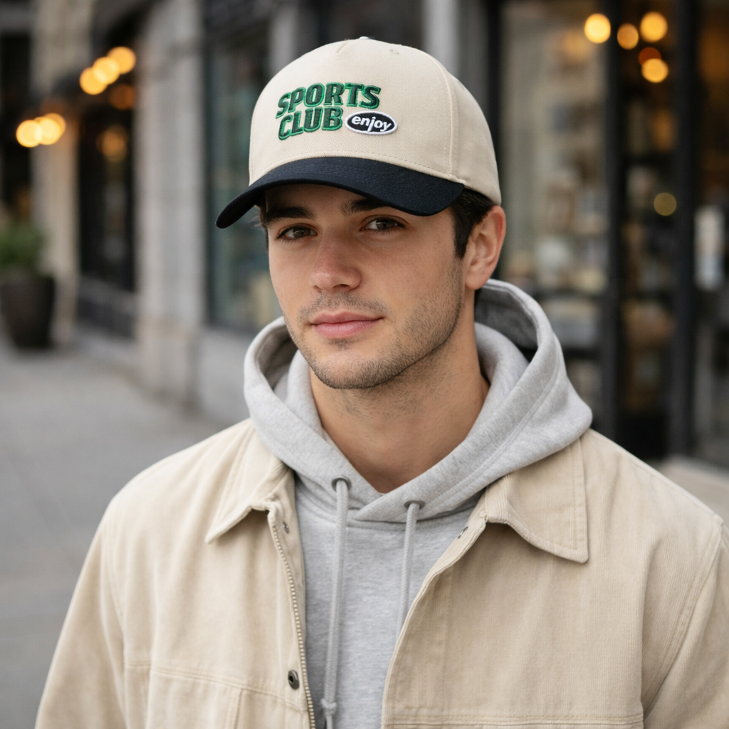 Two-Tone Sports Club Embroidered Cotton Twill Baseball Hat – 5 Panel Cap