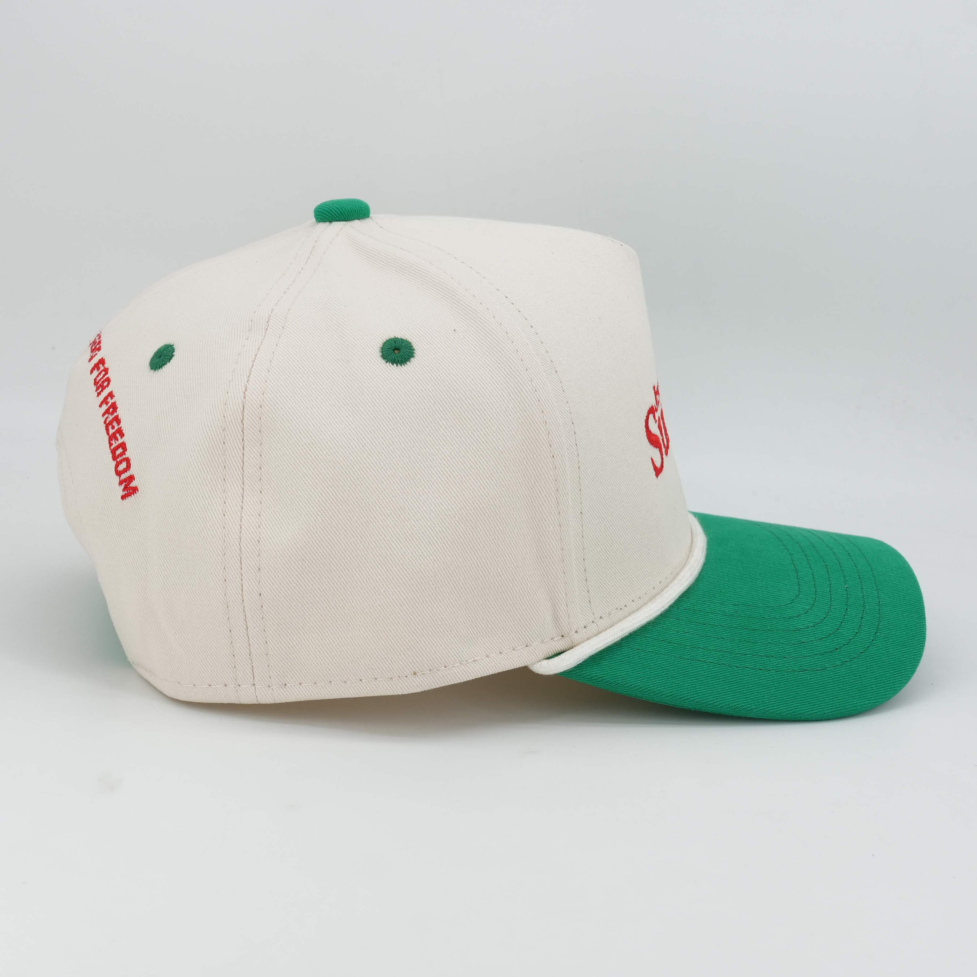 Cream and Green Sunday Embroidered Cotton Baseball Cap