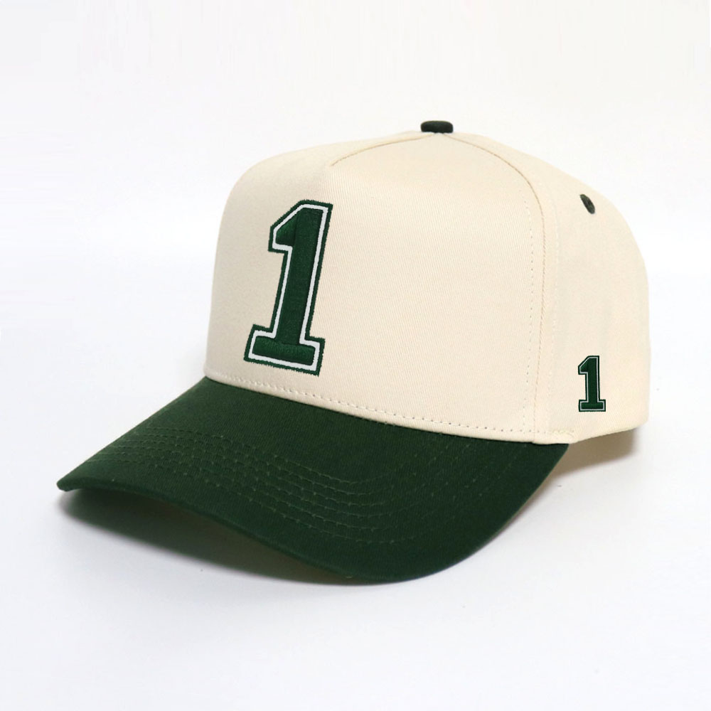 Number One Flat Embroidery Baseball Cap – Two‑Tone Cotton Twill 5‑Panel Hat
